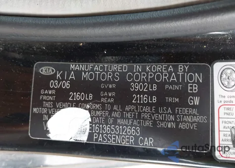 2006 Kia Spectra5 from USA, damaged, VIN KNAFE161365312663